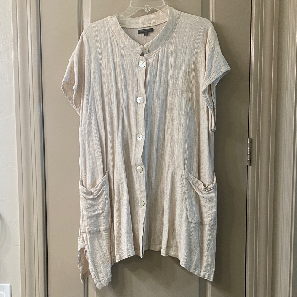 Cream Button-Up Tunic with Pockets